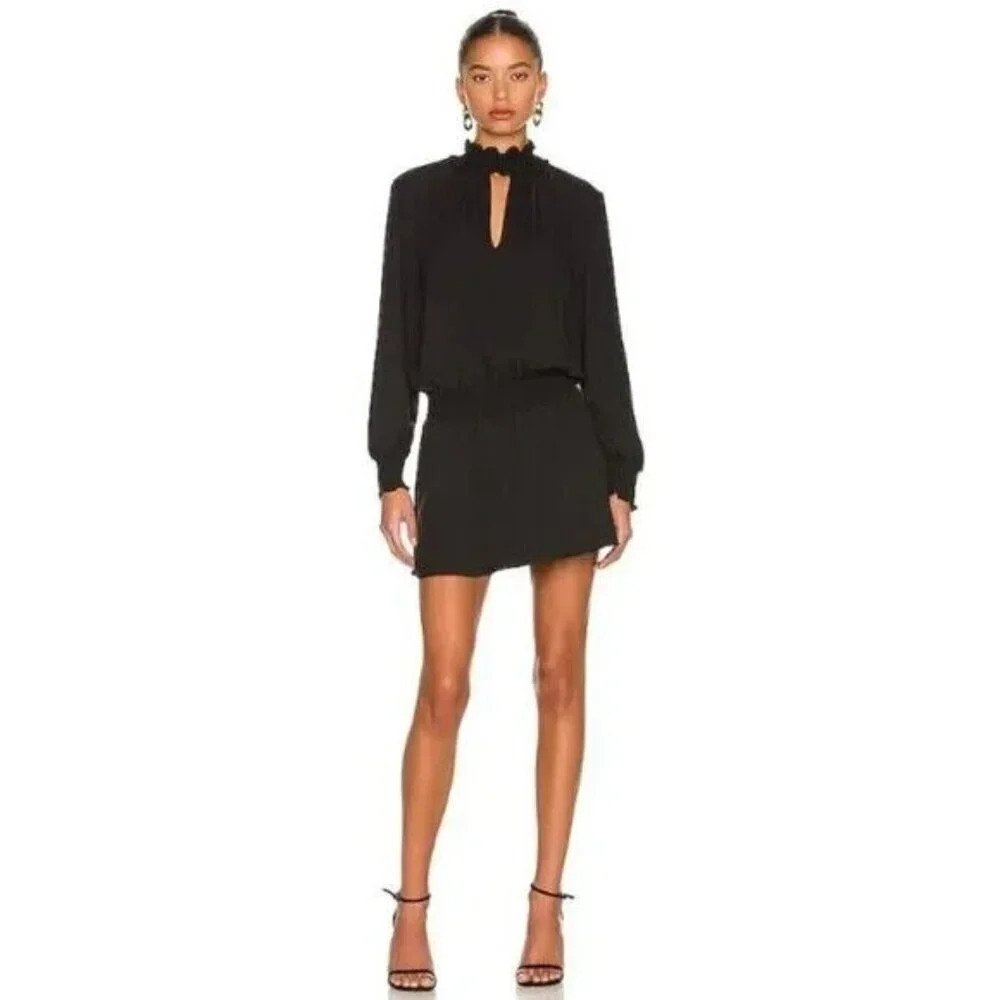Amanda Uprichard Kestin Ruffle Mini Dress Size Small Black High Neck Party Event